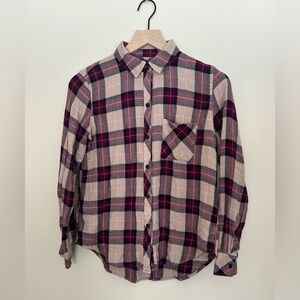 Rails XS Plaid Button Up Shirt Burgundy Beige Soft Rayon Flannel